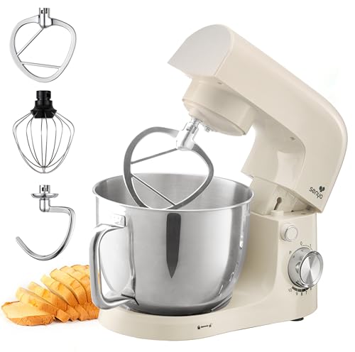 SENYA Küchenmaschine 1500 W – Schüssel aus Edelstahl 5 l – 10 Geschwindigkeitsstufen + Pulsfunktion – Handmixer, Schneebesen, Haken inklusive – Spritzschutz mit Eiertrenner – leise von Senya