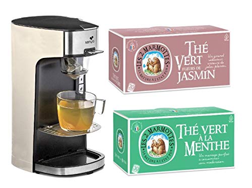 Senya Set Teekocher, elektrischer beiger Teekocher Tea Time & 2 Teedosen – 60 Beutel – Les 2 Marmottes (Grüner Tee mit Minze & Grüner Tee mit Jasminblüten)… von Senya