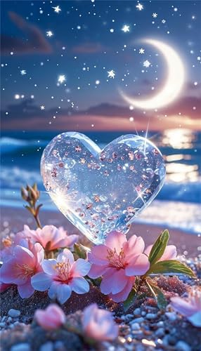 Diamond Painting Groß XXL 100x210cm Eckige Steine,Mondblumen Strand 5D Diamant Painting Set Für Erwachsene DIY Kristall Strass Stickerei Set für Wohnzimmer Dekoration von Senyanr