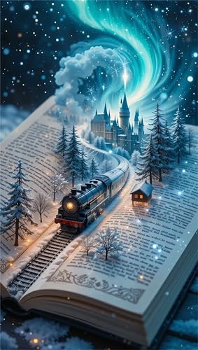 Senyanr 5D Aurora Castle Zug Diamond Painting Runder Steine 60x130cm,Diamond Painting Set für Erwachsene Anfänger Strass Stickerei Diamant Painting Bilder Crystal Art Bastelset von Senyanr