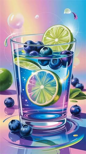 Senyanr 5D Blaubeer-Zitronen-Drink Diamond Painting Eckige Steine 50x110cm,Diamond Painting Set für Erwachsene Anfänger Strass Stickerei Diamant Painting Bilder Crystal Art Bastelset von Senyanr