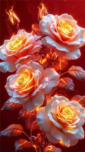 Senyanr 5D Flammende Blume Diamond Painting Runder Steine 20x50cm,Diamond Painting Set für Erwachsene Anfänger Strass Stickerei Diamant Painting Bilder Crystal Art Bastelset von Senyanr