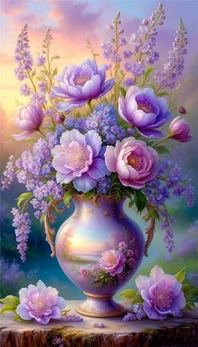 Senyanr 5D Lila Pfingstrose Blume Diamond Painting Eckige Steine 80x170cm,Diamond Painting Set für Erwachsene Anfänger Strass Stickerei Diamant Painting Bilder Crystal Art Bastelset von Senyanr