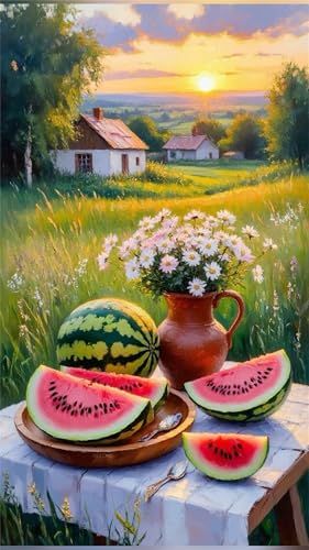 Senyanr 5D Obstwiese im Freien Diamond Painting Eckige Steine 50x110cm,Diamond Painting Set für Erwachsene Anfänger Strass Stickerei Diamant Painting Bilder Crystal Art Bastelset von Senyanr