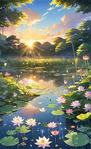 Senyanr 80x170cm Diamond Painting Erwachsene Teich-Lotusblätter,DIY Square Vollbohrer diamond painting groß Mosaik Diamant Kunst Stickerei Kreuzstich Bilder,Geschenk Wanddekoration von Senyanr