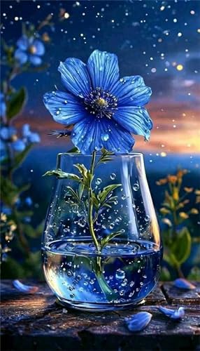 Senyanr Diamond Painting Groß XXL 100x210cm Eckige Steine,Wasser Blaue Blume 5D Diamant Painting Set Für Erwachsene DIY Kristall Strass Stickerei Set für Wohnzimmer Dekoration von Senyanr
