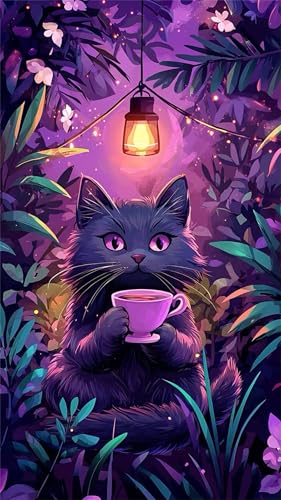 Senyanr Diamond Painting Groß XXL 100x210cm Runder Steine,Kaffee Katze 5D Diamant Painting Set Für Erwachsene DIY Kristall Strass Stickerei Set für Wohnzimmer Dekoration von Senyanr