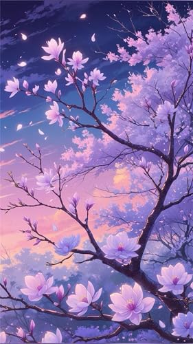 Senyanr Diamond Painting Groß XXL 50x110cm Runder Steine,Rosa Baum 5D Diamant Painting Set Für Erwachsene DIY Kristall Strass Stickerei Set für Wohnzimmer Dekoration von Senyanr