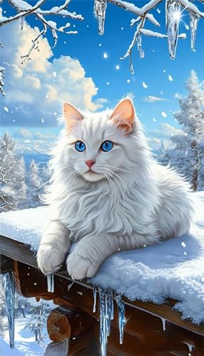 Senyanr Diamond Painting Groß XXL 50x110cm Runder Steine,Winter Rooftop Katzen 5D Diamant Painting Set Für Erwachsene DIY Kristall Strass Stickerei Set für Wohnzimmer Dekoration von Senyanr