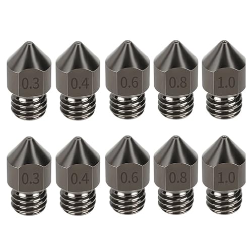 10 Stück MK8 Düse aus gehärtetem Stahl M6 korrosionsbeständiger Extruder 0,4/0,6/0,8 mm 3D-Druckerdüse for CR10 Ender 3 Sapphire Pro(0.2mm) von Seoncoeng