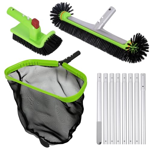 Deluxe-Schwimmbad-Reinigungsset inkl. professionellem Laubkeschernetz, 44,5 cm Pool-Bürstenkopf, Scheuerbürste und 3 m Stange von Sepetrel