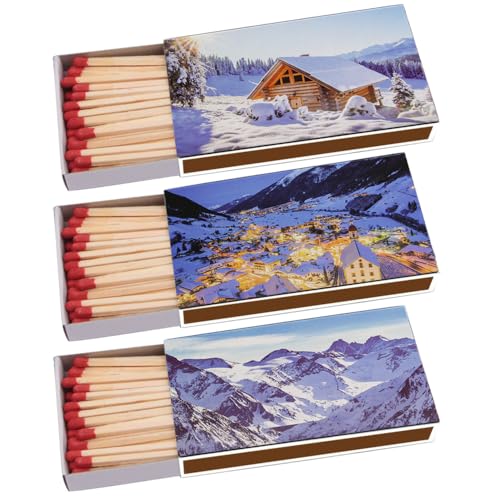 135 Kaminhölzer (3 Packungen à 45 STK) 100mm lang Kaminstreichholz Streichhölzer Kaminanzünder Zündhölzer Zigarre Pfeife Kamin Grill Kerze Lange Brenndauer (Winter Wonderland) von Sepilo