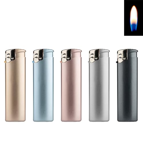 5 Feuerzeuge Metallic Matt Slim Line Feuerzeug mit Normalflamme Soft Flame Gas wiederbefüllbar Flammenstärke regulierbar Pastell Farben von Sepilo