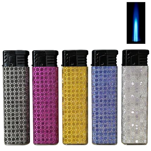 5X Sturmfeuerzeug Slim Format Glitzer Glitter Struktur Jet Flame Gas Feuerzeug Jetflamme windfest von Sepilo