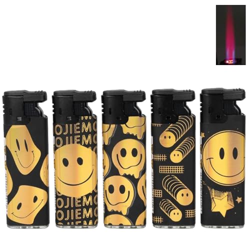 5X Sturmfeuerzeug Turboflamme Turbofeuerzeug Top Motive Turbo Flamme Feuerzeug mit Schutzkappe absolut windfest Gasfeuerzeug nachfüllbar (Black Rubber - Gold) von Sepilo