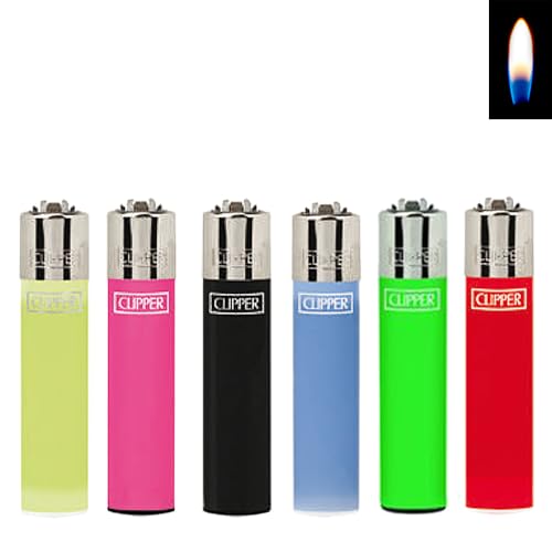 6X Clipper Classic Large Feuerzeuge Original Feuerzeug Solid Branded Unicolor Normalflamme Soft Flamme inkl. zusätzlich 1x Turbo Feuerzeug von Sepilo