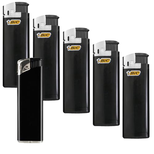 BIC Maxi Electronic J38 schwarz/Chrom inkl. 1 Sepilo Soft Flame Feuerzeug wiederbefüllbar (5 Feuerzeuge) von Sepilo