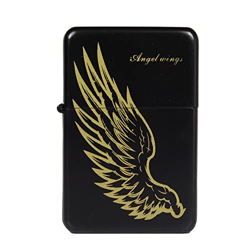 Benzinfeuerzeug American Style Benzin Feuerzeug Massiv Metall Sturmfeuerzeug Geschenk Outdoor Camping Verschiedene Designs und Farben - Serie B (Motiv 11 - Schwarz Angel Wings) von Sepilo