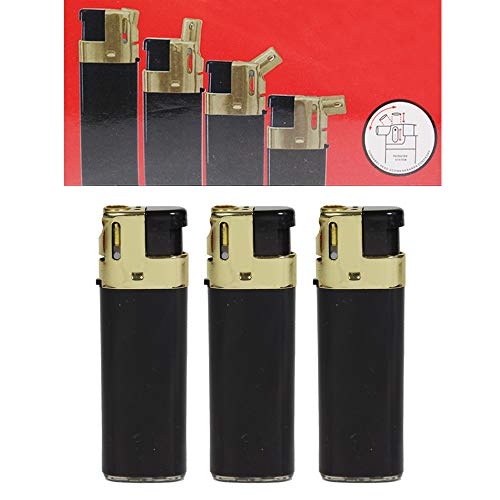 Feuerzeug Modell Sidekick GoldCap als Normal- oder Pfeifenfeuerzeug 3-Fach verstellbar 0, 45, und 90 Grad (Schwarz/Gold - 3 Feuerzeuge) von Sepilo