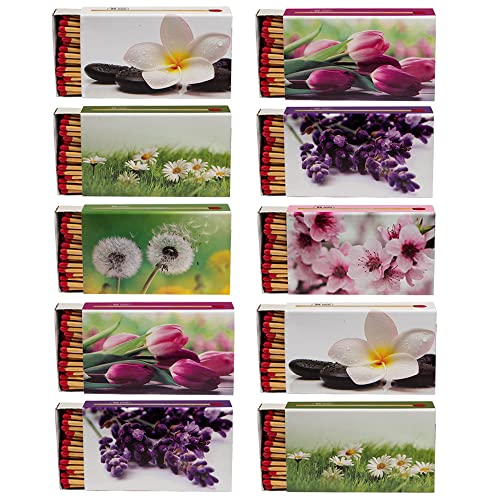 Kaminhölzer Kaminstreichholz Kaminanzünder 95mm stabile Streichhölzer Zigarrenstreichhölzer Zündhölzer für Zigarre Pfeife Kamin Grill Kerze Hölzer Lange Brenndauer - Flora (10 Packungen) von Sepilo