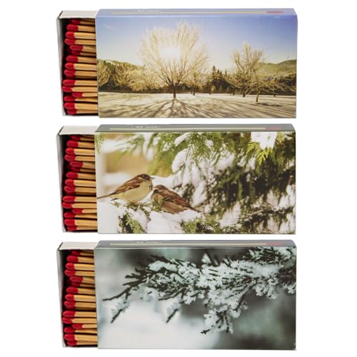 Kaminhölzer Kaminstreichholz Kaminanzünder 95mm stabile Streichhölzer Zigarrenstreichhölzer Zündhölzer für Zigarre Pfeife Kamin Grill Kerze Hölzer Lange Brenndauer - Wintertraum (3 Packungen) von Sepilo