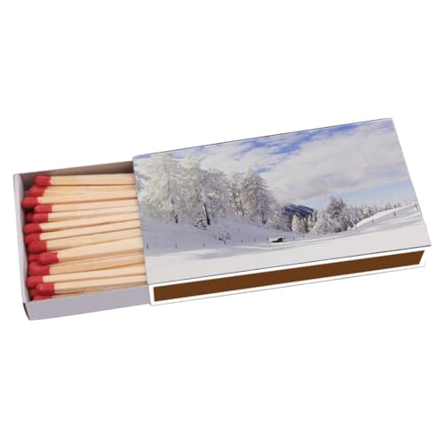 Sepilo Kaminhölzer - Lange Stabile Streichhölzer mit Langer Brenndauer - Grill, Kamin, Kerze, Pfeife, Zigarre - 45 Hölzer, Winter Land Motiv - Made in Sweden von Sepilo