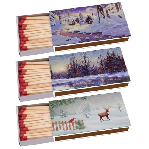Sepilo Kaminhölzer - Lange Stabile Streichhölzer mit Langer Brenndauer - 45 Hölzer pro Packung, Motivserie: Winter Land - Maße ca. 100mm x 3mm - Made in Sweden von Sepilo