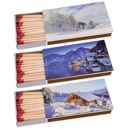 Kaminhölzer Winter Wonder Kaminstreichholz Zigarrenhölzer Pfeifenhölzer 100mm Streichhölzer Kaminanzünder Zündhölzer Zigarre Pfeife Kamin Grill Kerze Lange Brenndauer (3 Packungen) von Sepilo