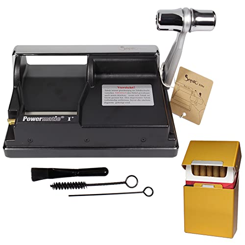 Sepilo Powermatic 1 Plus Elite Zigarettenstopfmaschine inkl. 1x Alu Zigarettenbox Stopfmaschine der Extraklasse inkl. Zubehör Zigarettenstopfer I Zigarettenmaschine (Gold) von Sepilo