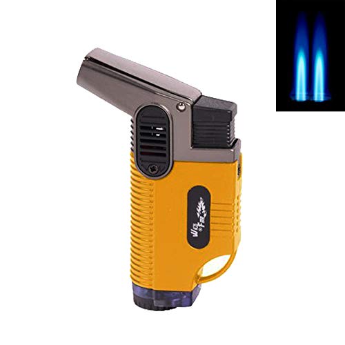 Sepilo Sturmfeuerzeug DUALJET 2-Fach Jetflamme Turbo Feuerzeug Torch Flamme Outdoor geeignet mit automatisch öffnender Abdeckung (Gelb) von Sepilo