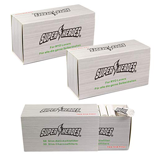 Sepilo Super Heroes 7mm Filter Slim Eindrehfilter Aktivkohlefilter for RYO Lovers zum Selberdrehen Filter 2,6cm lang Top Qualität mit Keramikkappen inkl. 1 Feuerzeug (3) von Sepilo