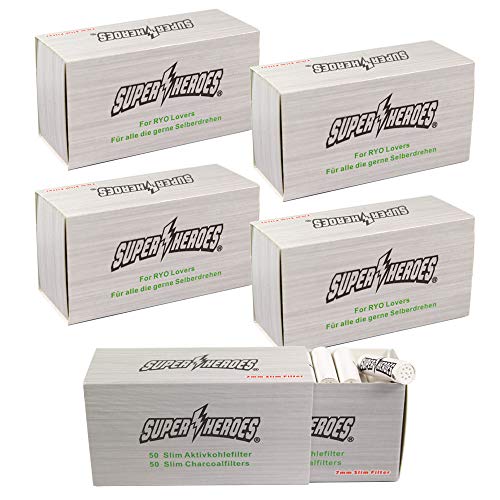 Sepilo Super Heroes 7mm Filter Slim Eindrehfilter Aktivkohlefilter for RYO Lovers zum Selberdrehen Filter 2,6cm lang Top Qualität mit Keramikkappen inkl. 1 Feuerzeug (5) von Sepilo
