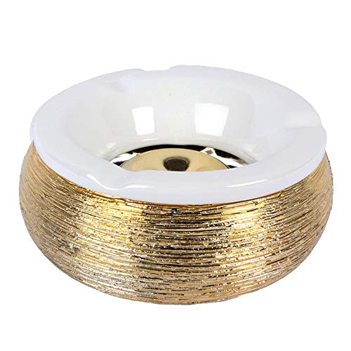 Sepilo Windaschenbecher Windascher Gross aus Keramik rund 15cm Durchmesser Struktur metallisch glänzend Aschenbecher für Innen und Außen (Gold) von Sepilo