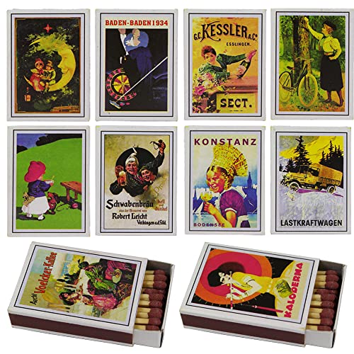 Streichhölzer Nostalgie Zündhölzer Retro Vintage Motive 40mm Streichholz Länge sehr stabil mit guter Zündung (10 Packungen) von Sepilo