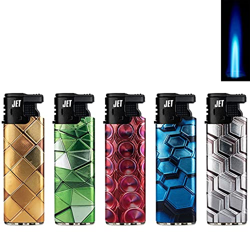 Sturmfeuerzeug Jetflame Turbofeuerzeug Convex strukturierte glänzende Oberfläche Jet Flamme Feuerzeug mit Schutzkappe absolut windfest Gasfeuerzeug nachfüllbar (Multi Color - 5 Feuerzeuge) von Sepilo