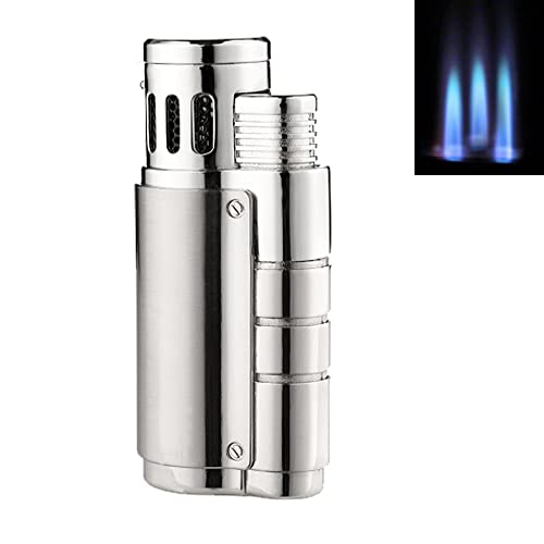 Sturmfeuerzeug Riva Triple Jet Feuerzeug Metall massiv in edlem Design 3X Jetflamme windfest Gas Turbofeuerzeug Zigarrenfeuerzeug mit integriertem 8mm Bohrer (Silver Satin) von Sepilo