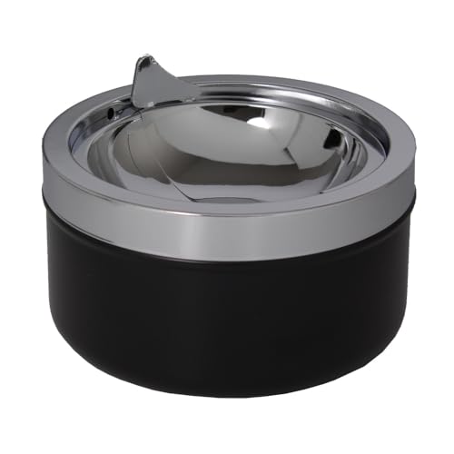 Windaschenbecher Kippaschenbecher Aschenbecher für innen und außen Metall Windascher Kippascher mit 2 Klappdeckel Hälften (CHROM/SCHWARZ) von Sepilo