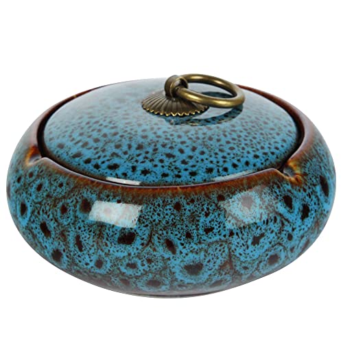 Windaschenbecher Oriental 10,5cm Durchmesser Keramik Rund glatte Oberfläche Aschenbecher für Innen und Außen Windascher (Blau) von Sepilo