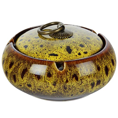 Windaschenbecher Oriental 10,5cm Durchmesser Keramik Rund glatte Oberfläche Aschenbecher für Innen und Außen Windascher (Gelb) von Sepilo