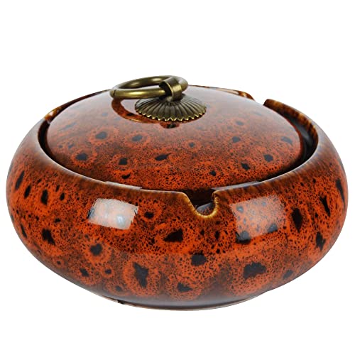 Windaschenbecher Oriental 10,5cm Durchmesser Keramik Rund glatte Oberfläche Aschenbecher für Innen und Außen Windascher (Orange) von Sepilo