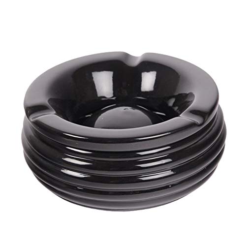 Windaschenbecher XXL 15cm Durchmesser Keramik Weiss oder Schwarz Rund mit Rillen Aschenbecher für Innen und Außen Windascher (Schwarz) von Sepilo