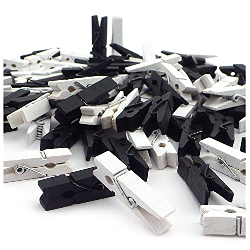 100 kleine süße Mini Zierklammern Clips Dekoklammern Klammern Holz Wäscheklammern Miniklammern Holzklammern schwarz Weiss 35mm (3,5cm Schwarz & Weiss) von Sepkina