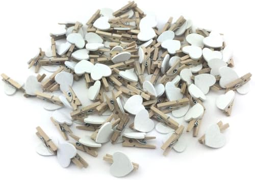 100 kleine süße Mini Zierklammern Herzen Clips Dekoklammern Klammern Holz Wäscheklammern Miniklammern Holzklammern Herz Weiss (S-SDK-100-Natur-35) von Sepkina