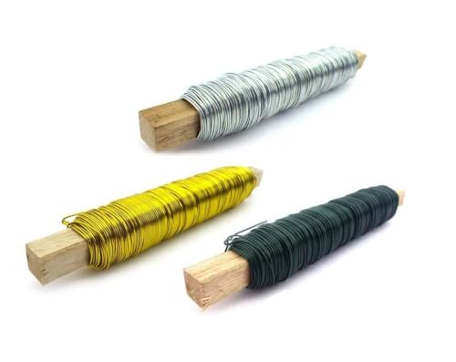 Set 3 Farben Blumendraht Draht Floristikdraht Bindedraht Wickeldraht Basteldraht Metalldraht Silber Gold Grün (Set-Silber-Gold-Gruen) von Sepkina