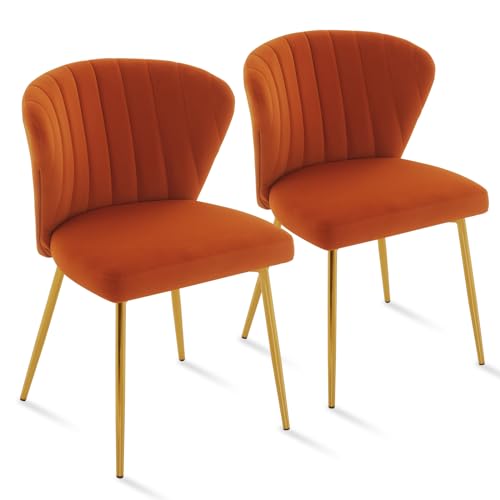 Sepnine® Esszimmerstühle Samt 2er Set, Moderner Küchenstuhl, Polsterstuhl Esszimmer, Ergonomischer Essstuhl mit goldenen Beinen für Wohnzimmer, Schlafzimmer, Küche (Orange) von Sepnine
