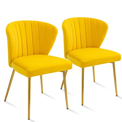 Sepnine® Esszimmerstühle Samt 2er Set, Moderner Küchenstuhl, Polsterstuhl Esszimmer, Ergonomischer Essstuhl mit goldenen Beinen für Wohnzimmer, Schlafzimmer, Küche (Gelb) von Sepnine