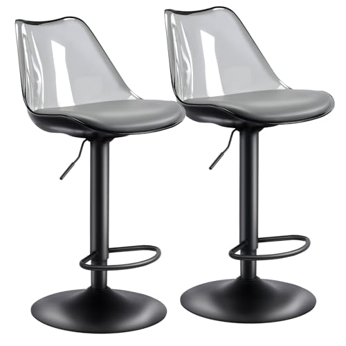 Sepnine® Transparenter Barhocker 2er Set,Barstuhl gepolstert mit Fußstütze,Barstühle mit Rückenlehne,Zeitgenössisch Drehstuhl 360°,Tresenhocker höhenverstellbar für Esszimmer & Bar (PU) von Sepnine