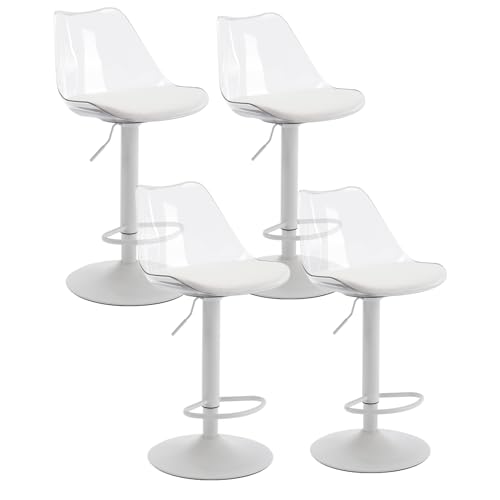 Sepnine Barhocker 4er Set,Barstuhl gepolstert mit Fußstütze,Barstühle mit transparenter Rückenlehne,Zeitgenössisch Drehstuhl 360°,Tresenhocker höhenverstellbar für Esszimmer & Bar (Weiß) von Sepnine
