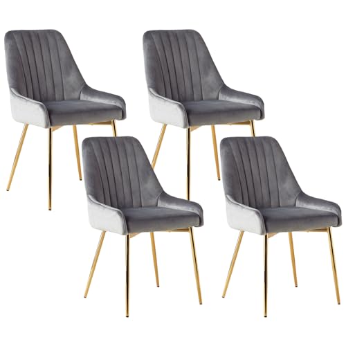 Sepnine EsszimmerstüHle 4er Set, Moderne Samt-WohnzimmerstüHle, Polsterstuhl Esszimmer,Gepolsterter Armloser Stuhl,FüR KüChe Schlafzimmer Eitelkeit 4 Pack Grau von Sepnine