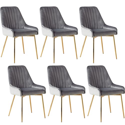 Sepnine EsszimmerstüHle 6er Set, Moderne Samt-WohnzimmerstüHle, Polsterstuhl Esszimmer,Gepolsterter Armloser Stuhl,FüR KüChe Schlafzimmer Eitelkeit 6 Pack Grau von Sepnine